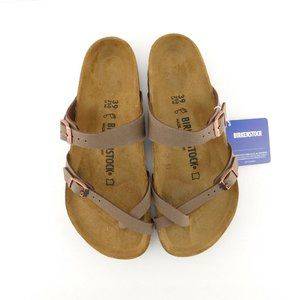 New BIRKENSTOCK Logo Buckle Brown Thank Strap Flat Sandals EU39/US8